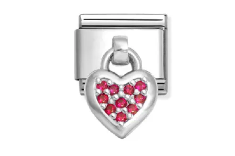 Silver Heart with Red Stones Pendant Link