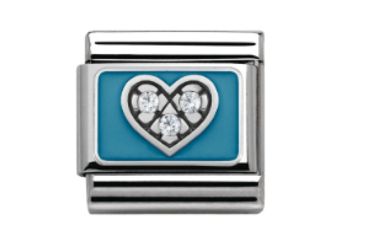 Silver Heart with Stones and Blue Back Link