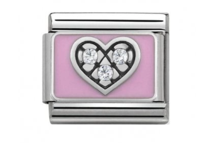 Silver Heart with Stones and Pink Back Link