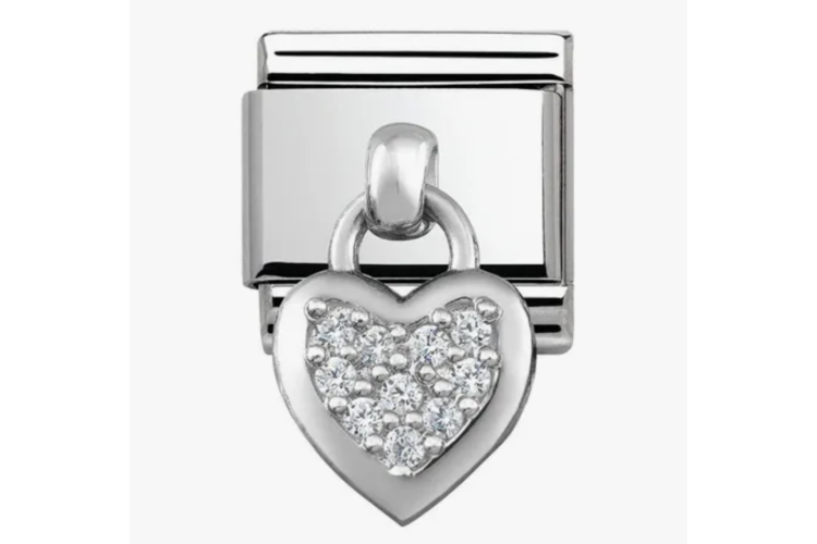 Silver Heart with Stones Pendant Link