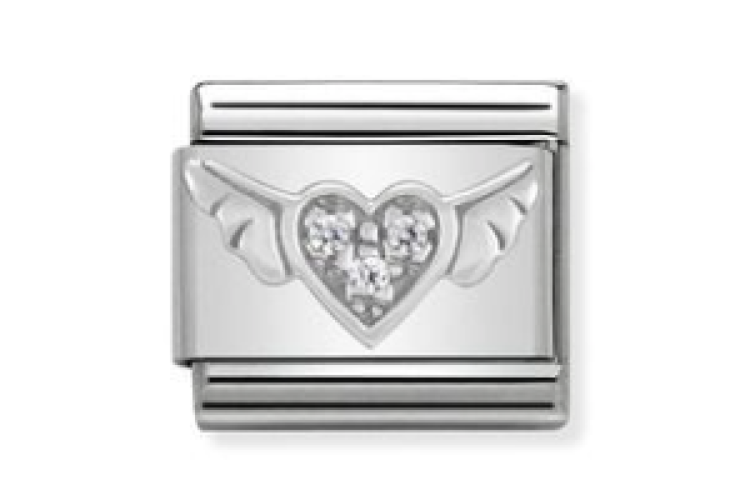 Silver Heart with Wings and Stones Link