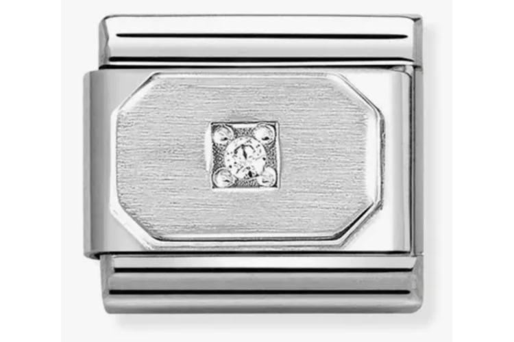 Silver Hexagon with White Stone Link