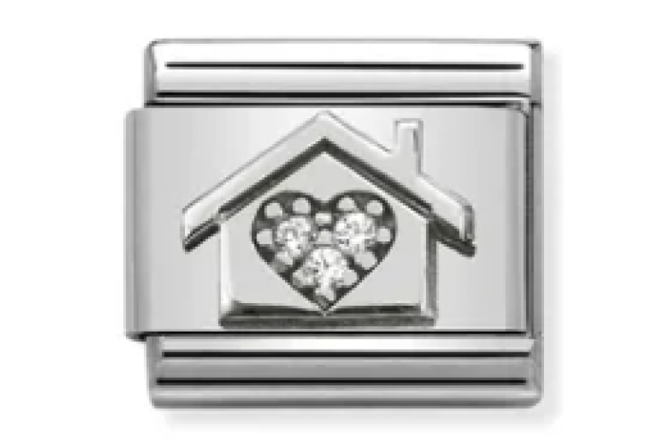 Silver Home with Heart and Stones Link
