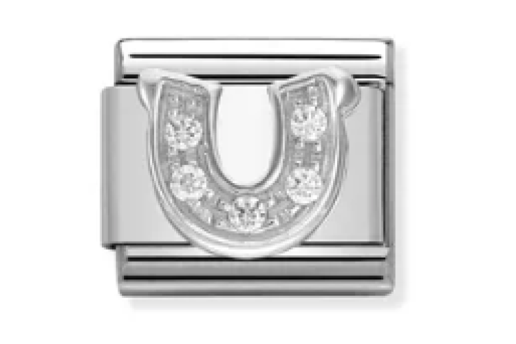 Silver Horseshoe with Stones Link