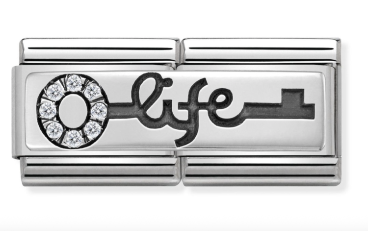 Silver Key of Life with Stones Double Link