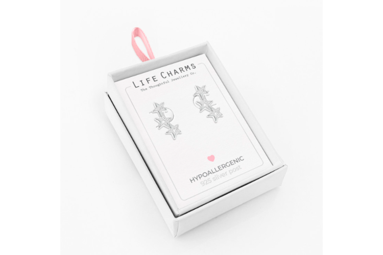 Silver Small Shooting Stars Stud Earrings