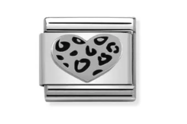 Silver Leopard Print Heart Link