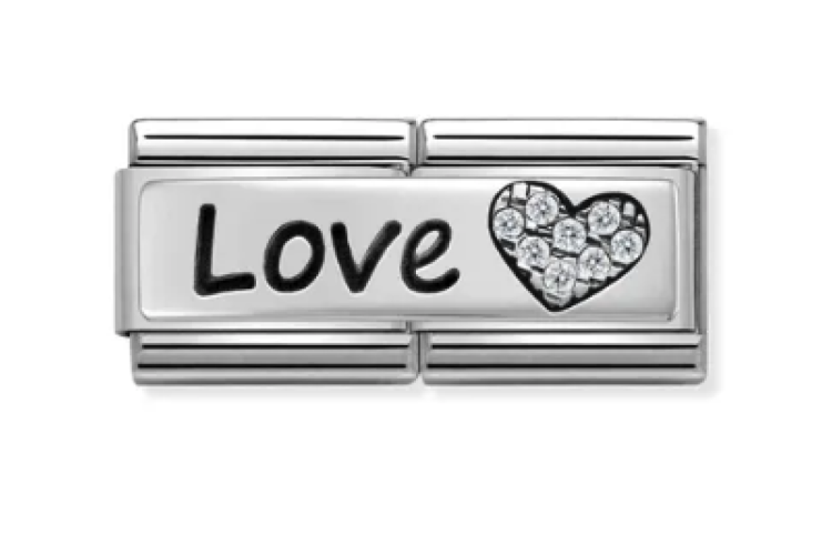 Silver Love with Heart and Stones Double Link
