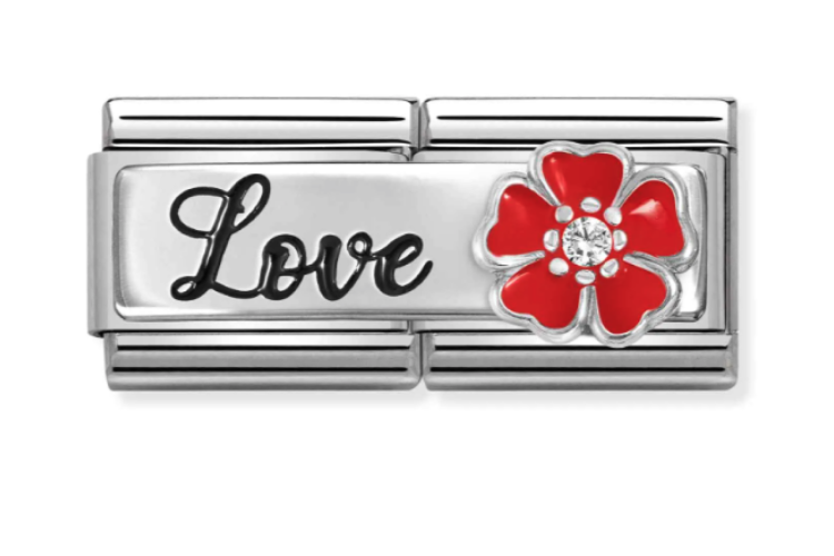 Silver Love with Red Flower and Stone Double Link