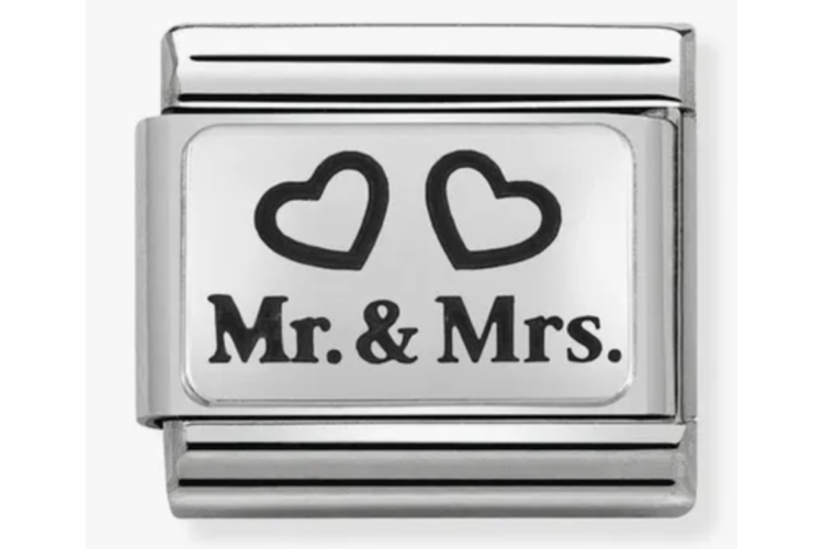 Silver Mr and Mrs with Double Hearts Link