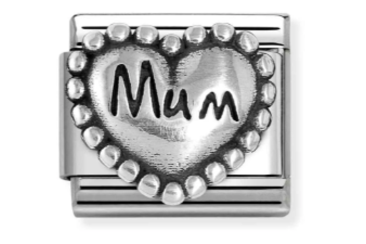 Silver Mum Heart with Dots 