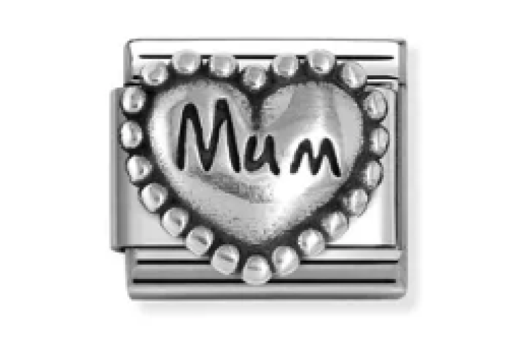 Silver Mum Raised Heart with Border Link