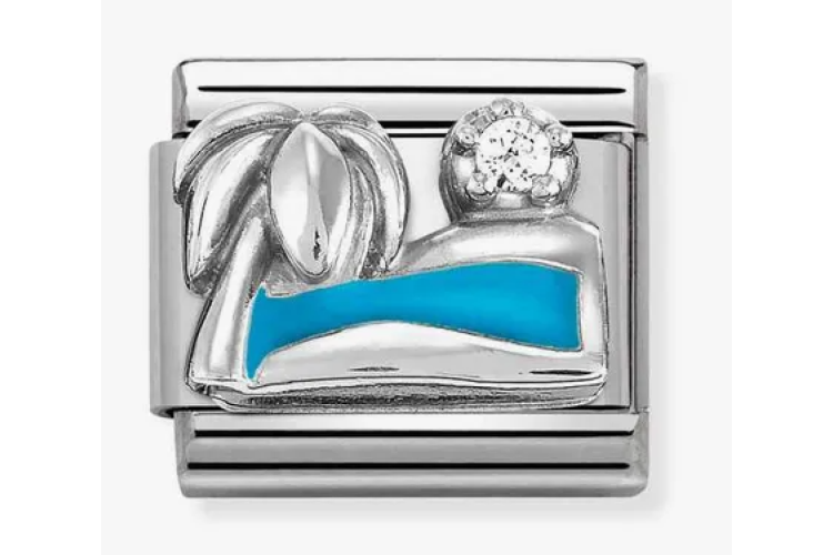 Silver Palm Tree with Blue Sea and Stone Link