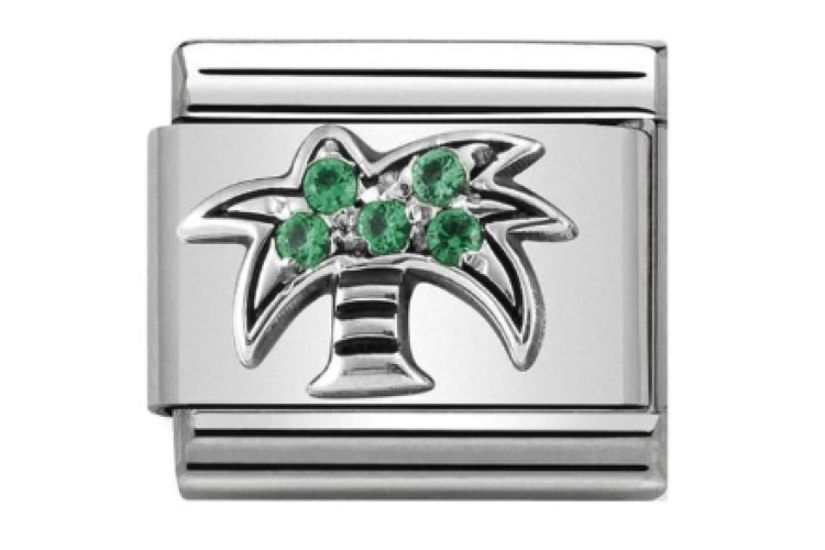 Silver Palm Tree with Green Stones Link