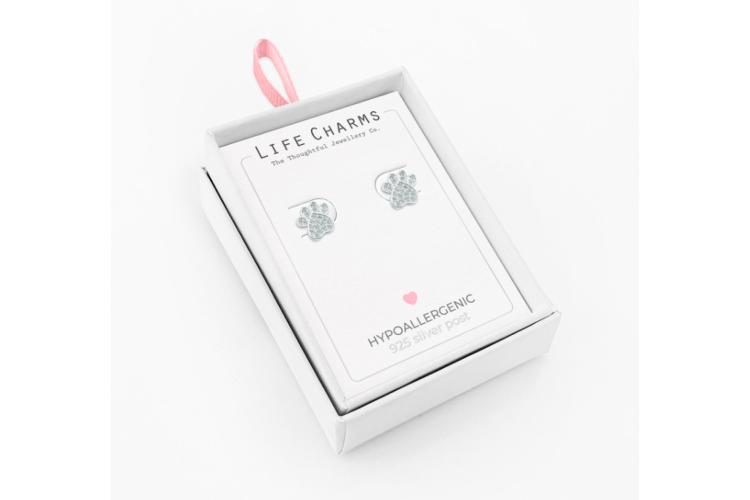 Silver Paw Stud Earrings