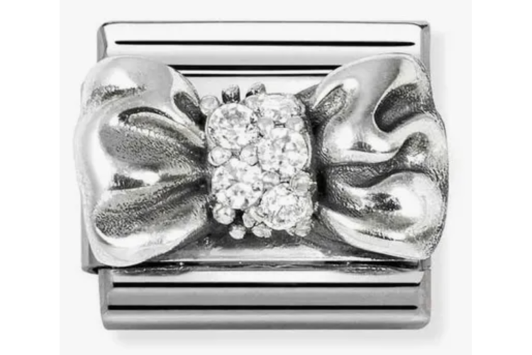 Silver 3D Bow with Stones Link