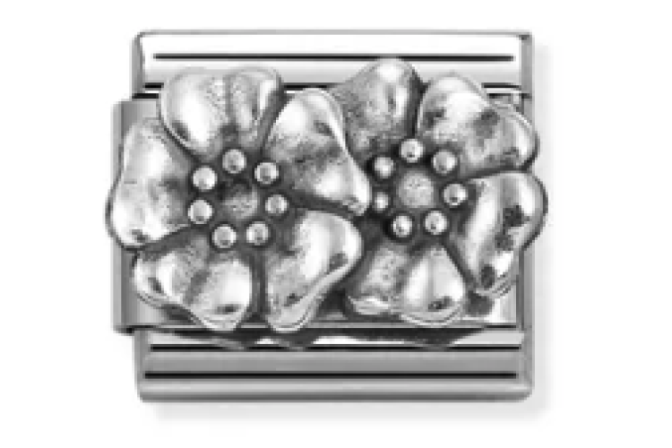 Silver Raised Double Flower Link