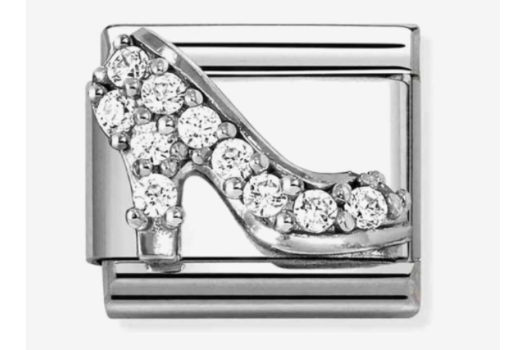 Silver Raised High Heel with Stones Link