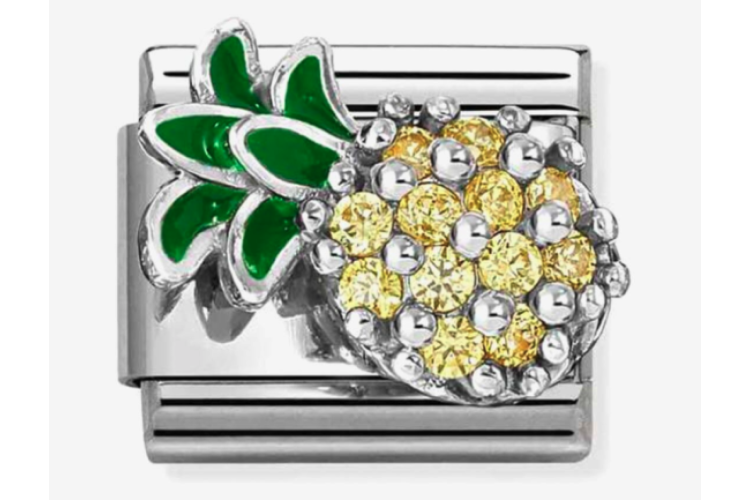 Silver Raised Pineapple with Yellow and Green Stones Link