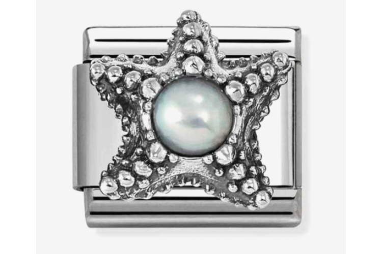 Silver Raised Starfish with Pearl Stone Link