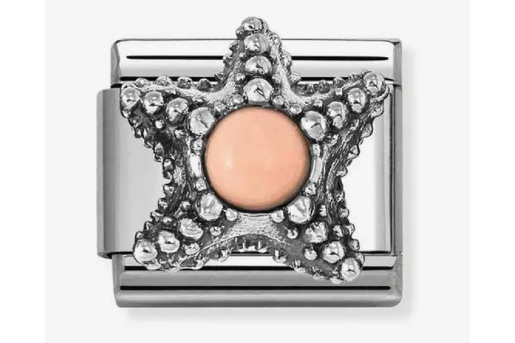 Silver Raised Starfish with Pink Coral Stone Link