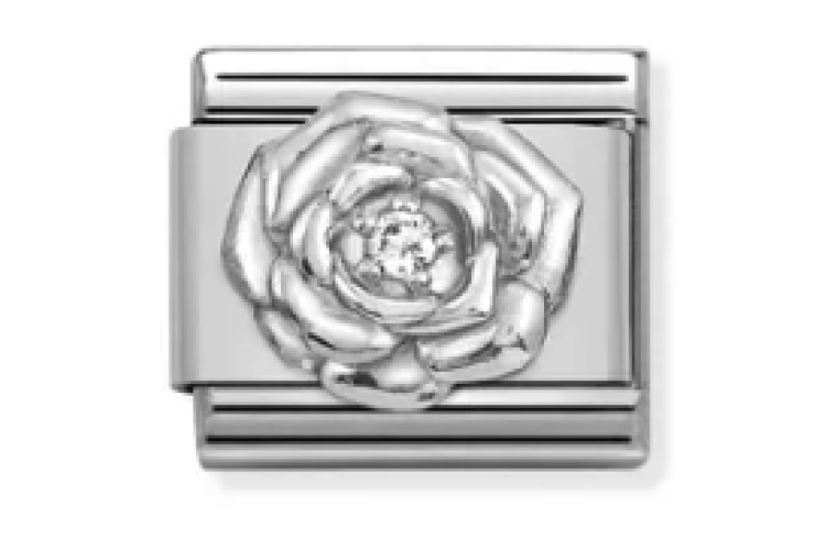 Silver Rose with Stone Link