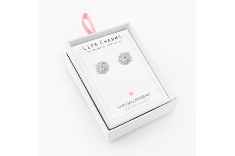 Silver Sparkly Round Stud Earrings
