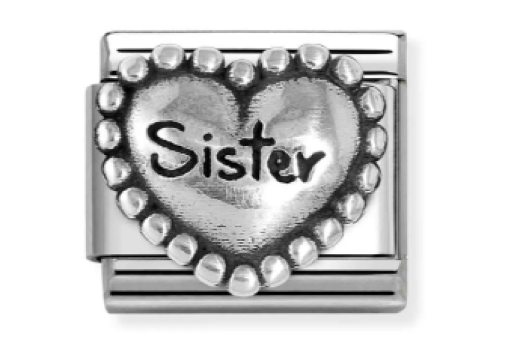 Silver Sister Heart with Dots 