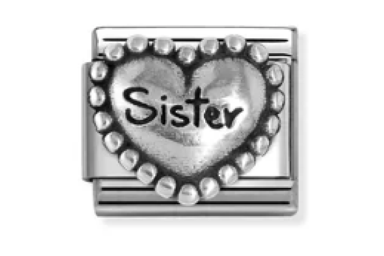 Silver Sister Raised Heart with Border Link