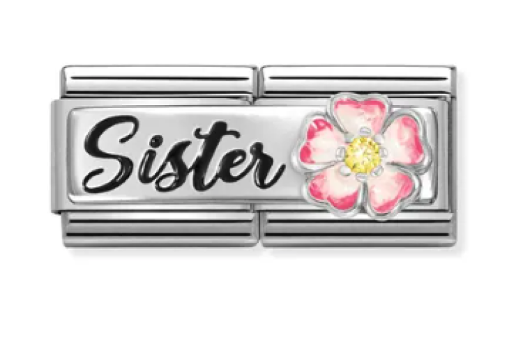 Silver Sister with Pink Flower and Stone Double Link