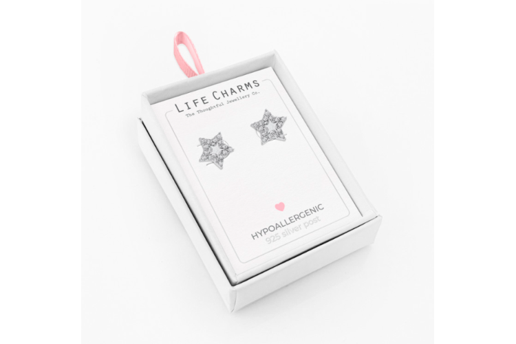 Silver Sparkly Star Outline Stud Earrings