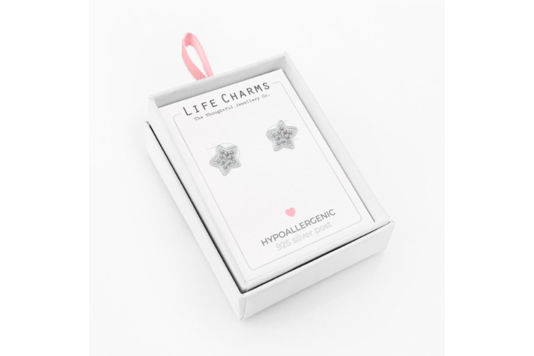 Silver Sparkly Star Stud Earrings