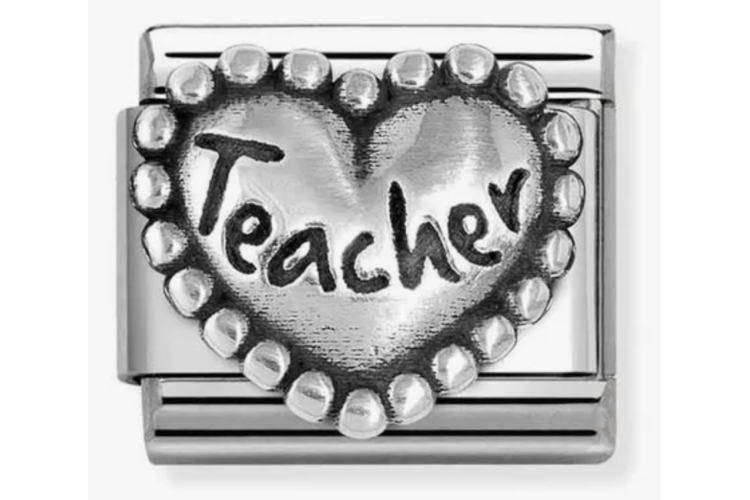 Silver Teacher Raised Heart with Border Link