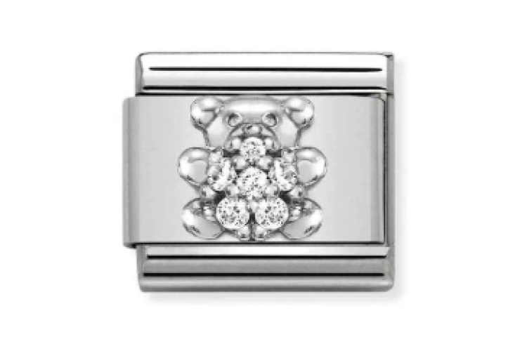 Silver Teddy Bear with Stones Link