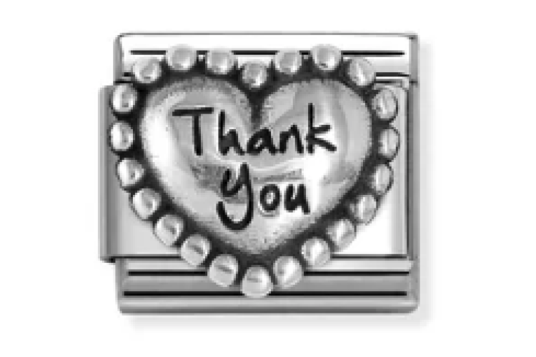 Silver Thank You Raised Heart with Border Link