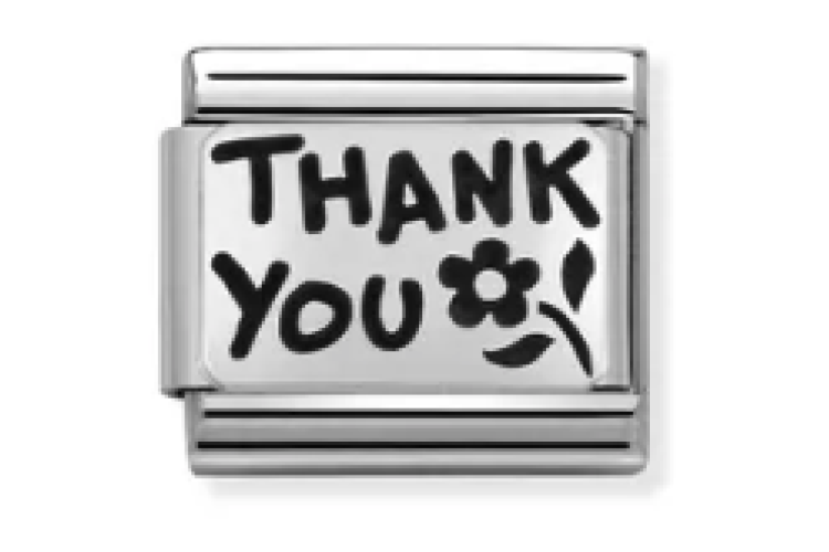 Silver Thank You with Flower Link
