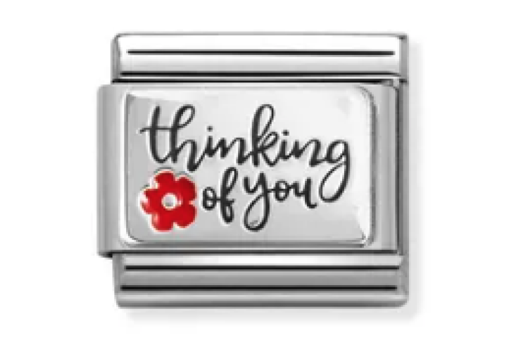 Silver Thinking of You with Red Flower Link