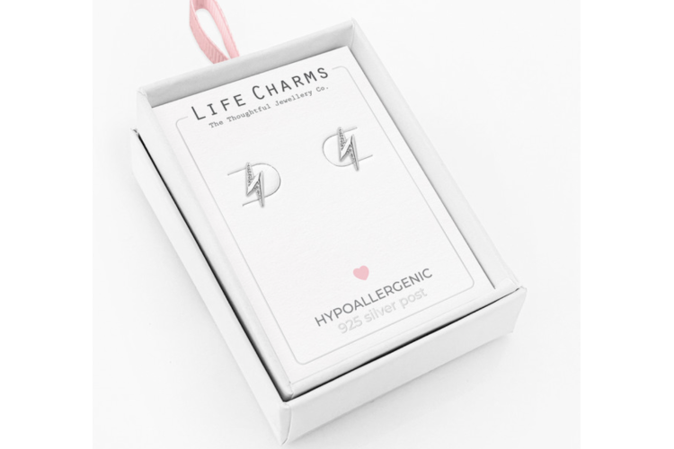 Silver Thunderbolt Stud Earrings