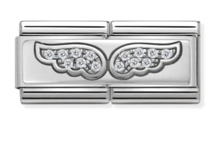 Silver Wings with Stones Double Link