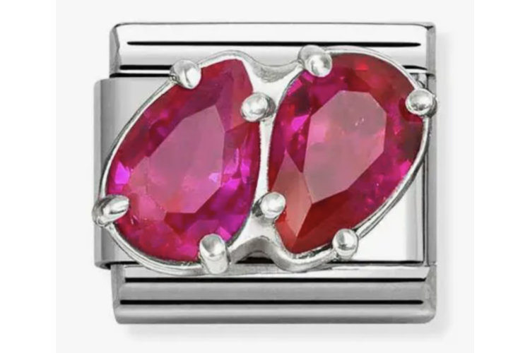 Silver with 3D Double Drop Fuchsia Crystal Stones Link