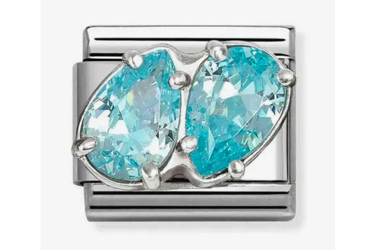 Silver with 3D Double Drop Turquoise Crystal Stones Link