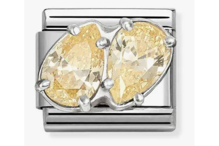 Silver with 3D Double Drop Yellow Crystal Stones Link