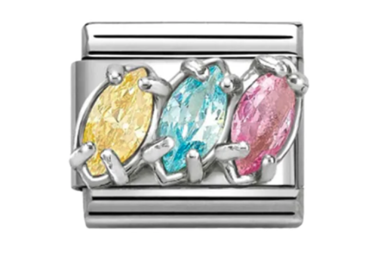Silver with 3D Triple Drop Multi Trilogy Crystal Stones Link
