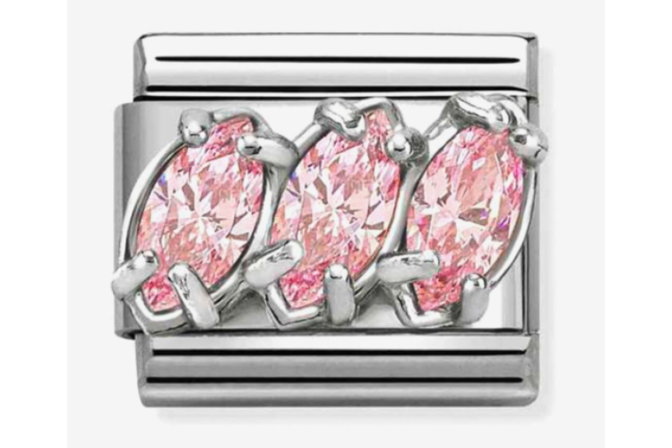 Silver with 3D Triple Drop Pink Crystal Stones Link