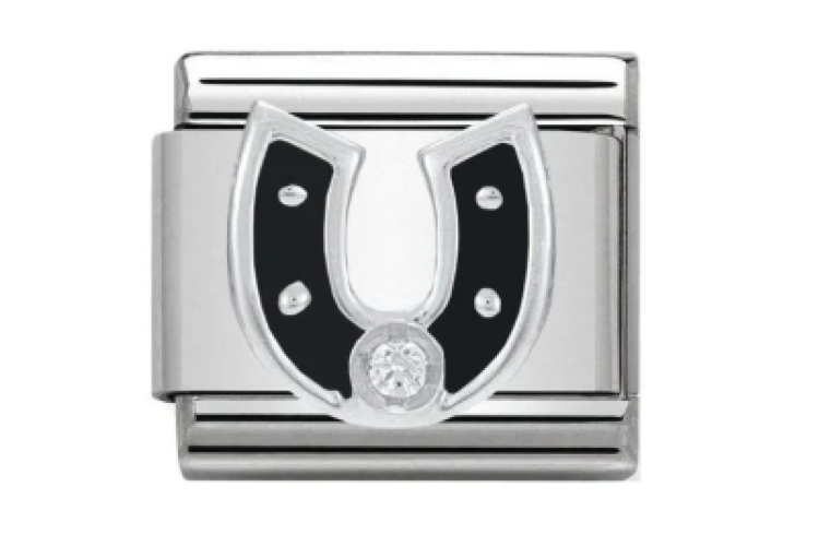 Silver with Black Horseshoe and Stone Link