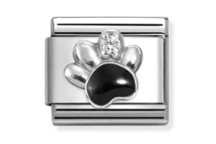 Silver with Black Raised Paw Print Link