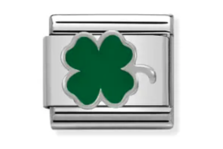 Silver with Green Clover Link