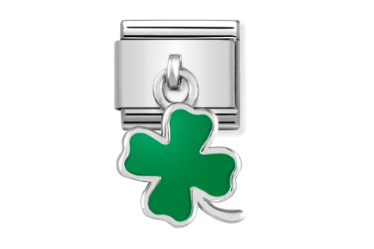Silver with Green Clover Pendant Link