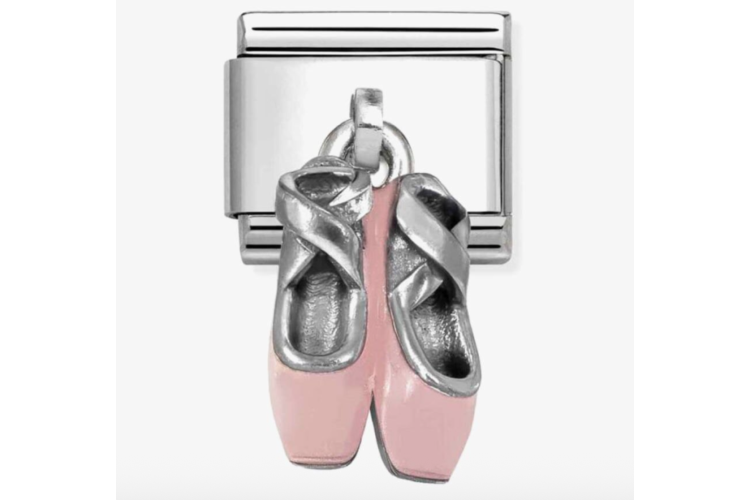 Silver with Pink Ballet Slippers Pendant Link