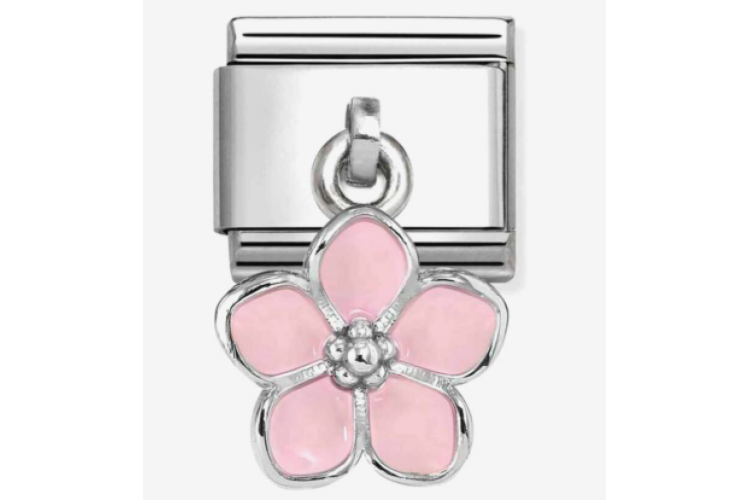 Silver with Classic Pink Flower Pendant Link